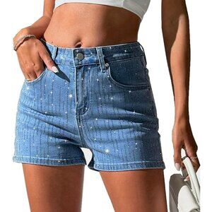 Women's Rhinestone High Waisted Denim Shorts Sparkle Sequin Party Casual